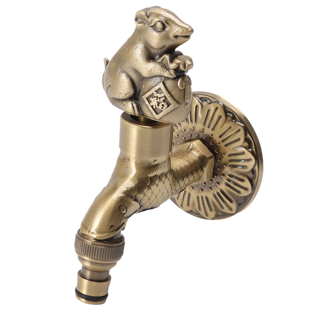 Antique Carved Faucet Bronze Copper Carp Retro Anti Rust Outdoor Garden Tap for Toilet G1/2in Squirrel