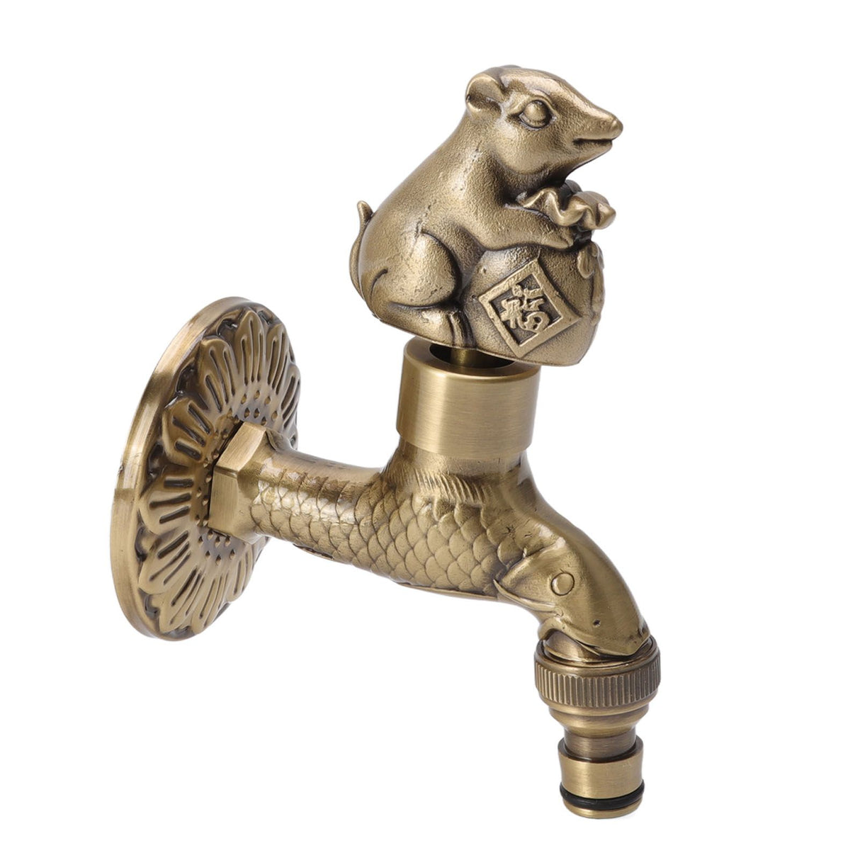 Antique Carved Faucet Bronze Copper Carp Retro Anti Rust Outdoor Garden Tap for Toilet G1/2in Squirrel