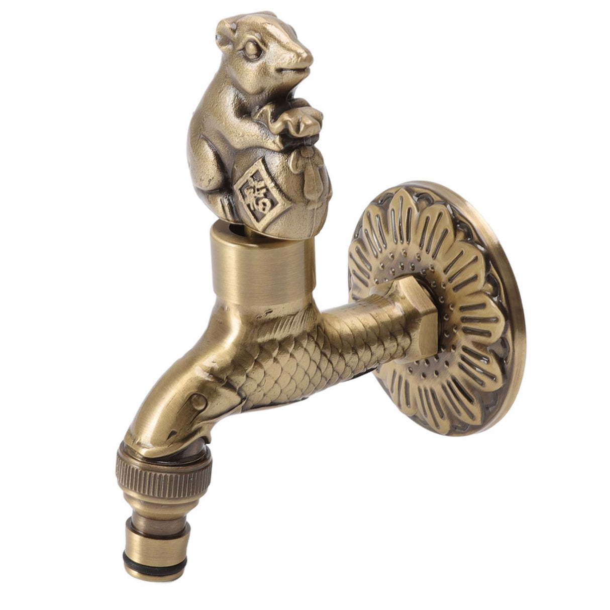 Antique Carved Faucet Bronze Copper Carp Retro Anti Rust Outdoor Garden Tap for Toilet G1/2in Squirrel