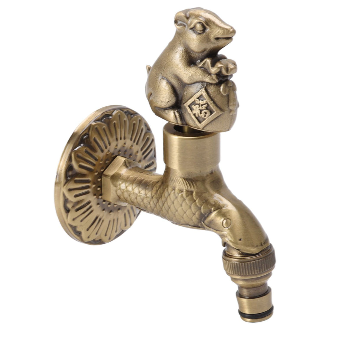 Antique Carved Faucet Bronze Copper Carp Retro Anti Rust Outdoor Garden Tap for Toilet G1/2in Squirrel