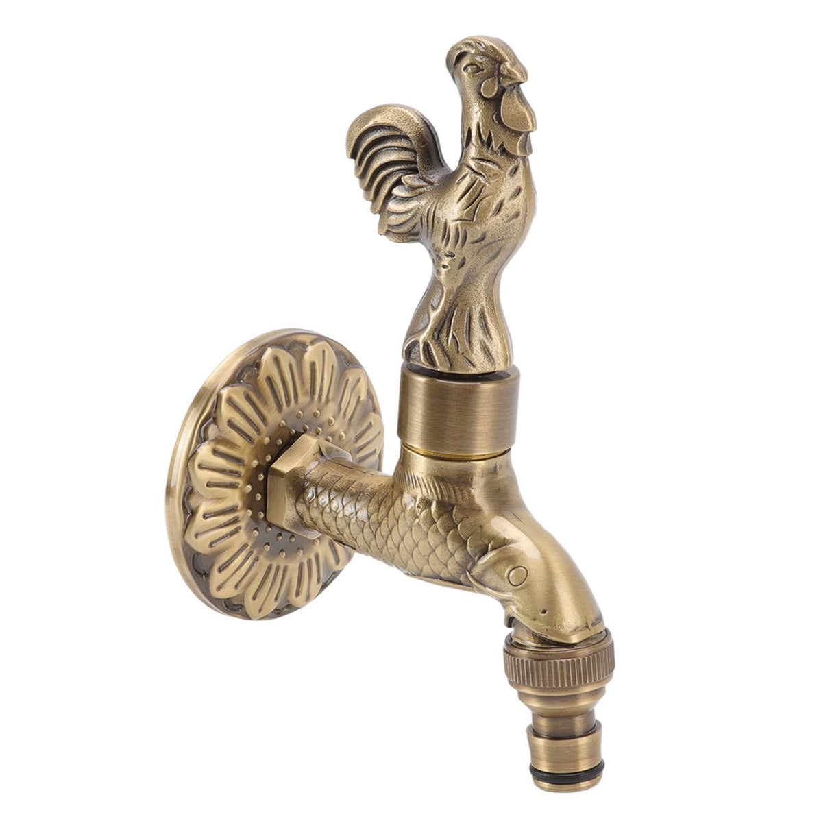 Antique Carved Faucet Bronze Copper Carp Retro Anti Rust Outdoor Garden Tap for Toilet G1/2in Rooster