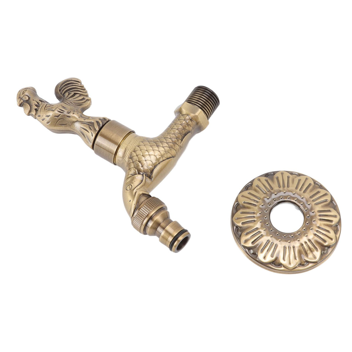 Antique Carved Faucet Bronze Copper Carp Retro Anti Rust Outdoor Garden Tap for Toilet G1/2in Rooster