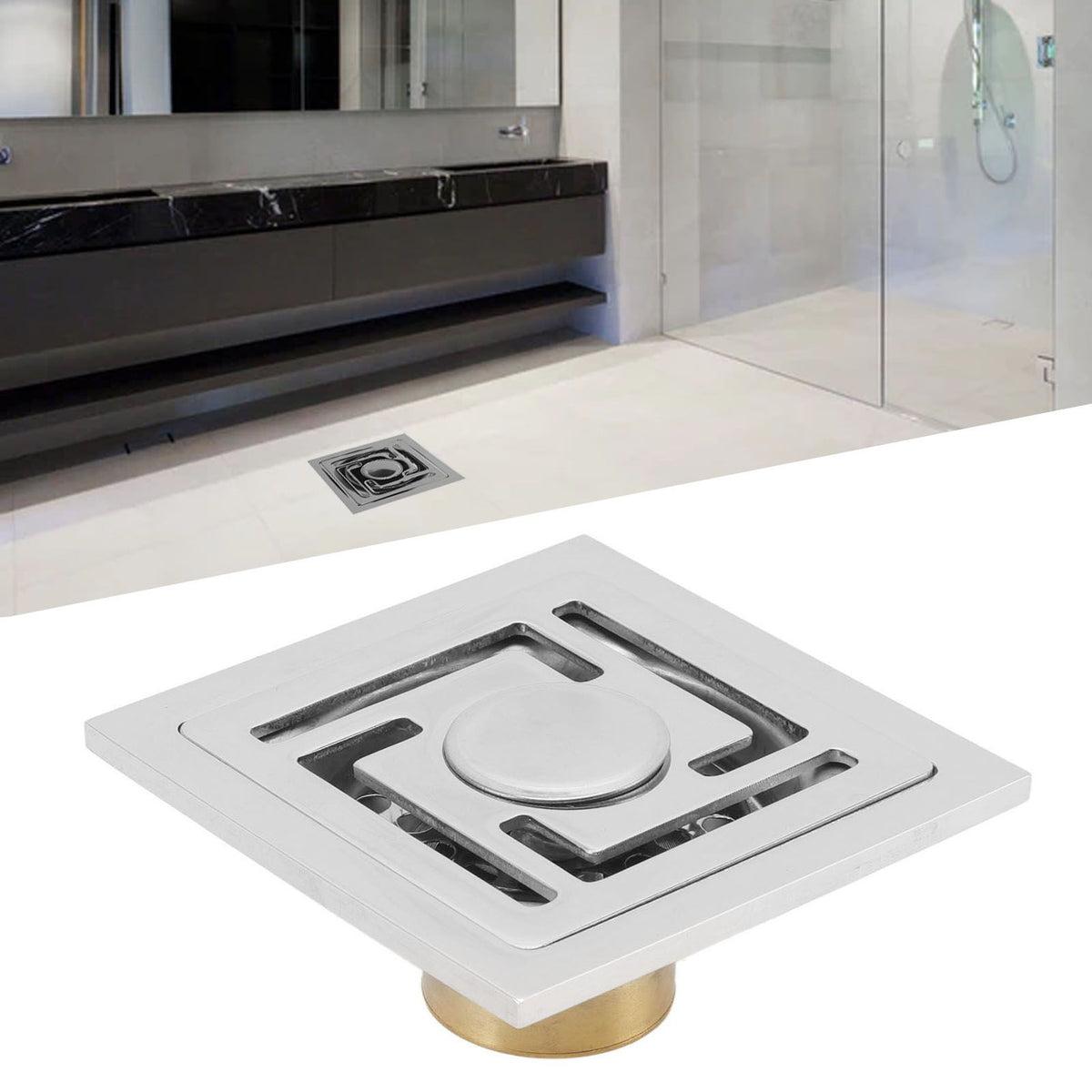Stainless Steel Floor Drain Square Large Displacement Deodorant Shower Floor Drain for Kitchens Bathrooms Garages Basements Balconies
