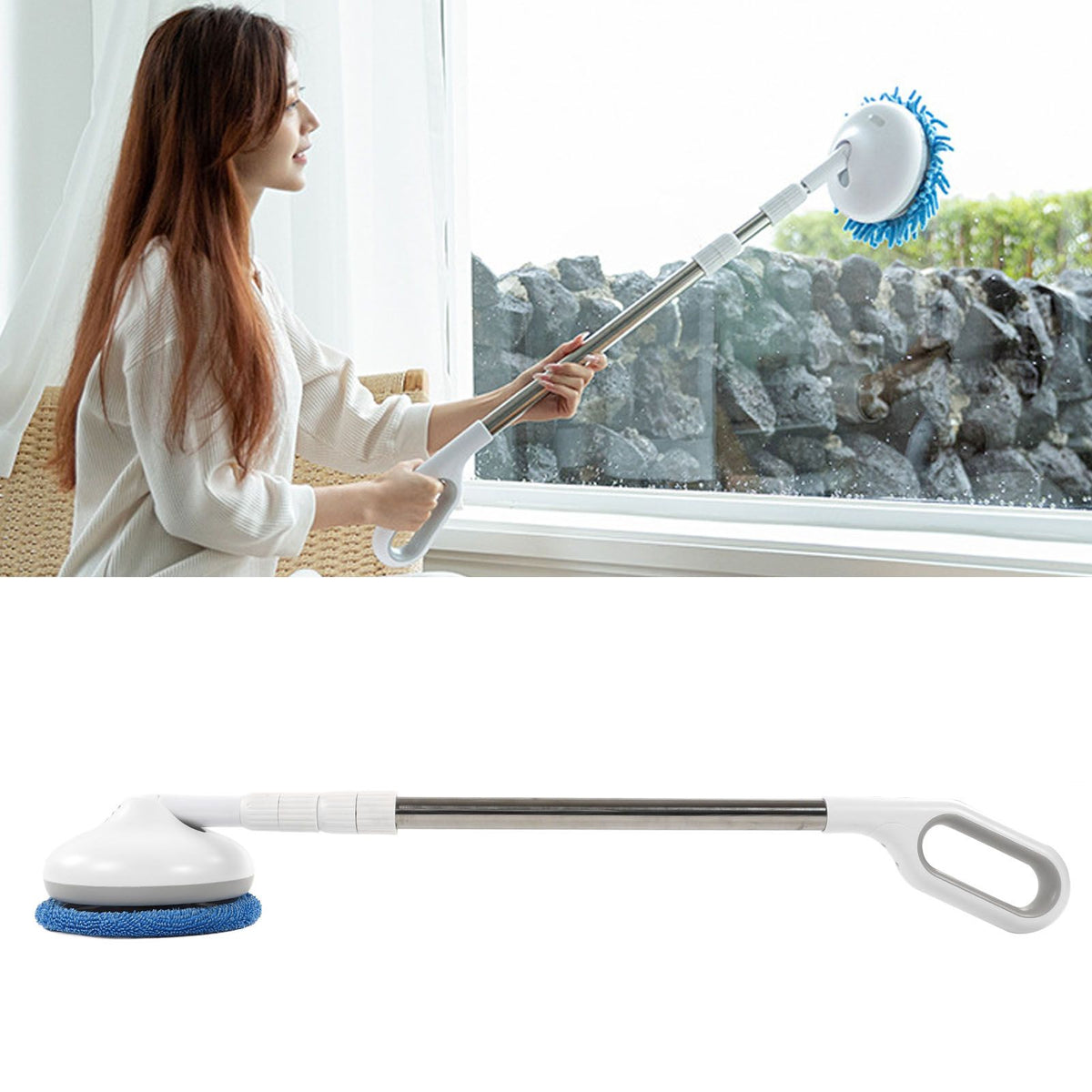 Cordless Electric Spin Scrubber 8.5W 5V 2A USB Charging Waterproof Retractable Electric Window Cleaning Brush for Car White