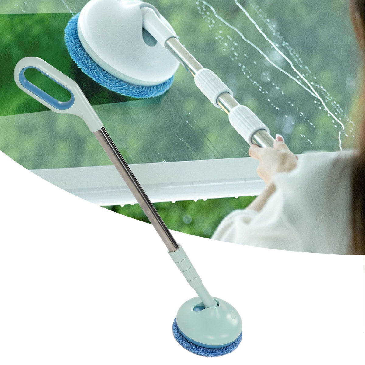 Cordless Electric Spin Scrubber 8.5W 5V 2A USB Charging Waterproof Retractable Electric Window Cleaning Brush for Car Blue