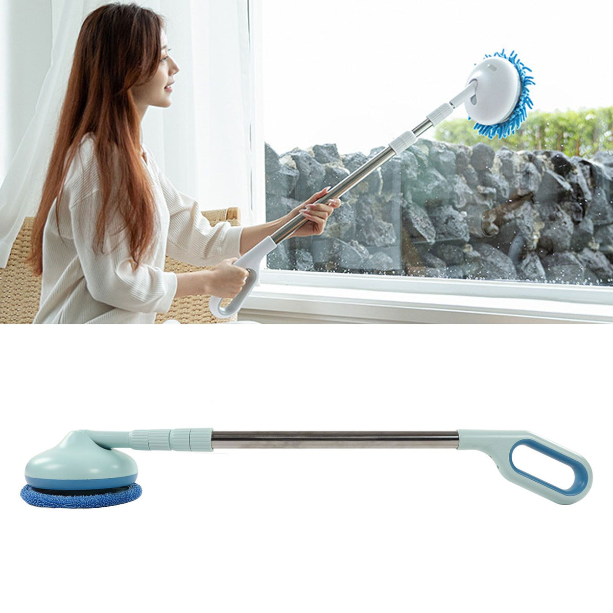 Cordless Electric Spin Scrubber 8.5W 5V 2A USB Charging Waterproof Retractable Electric Window Cleaning Brush for Car Blue