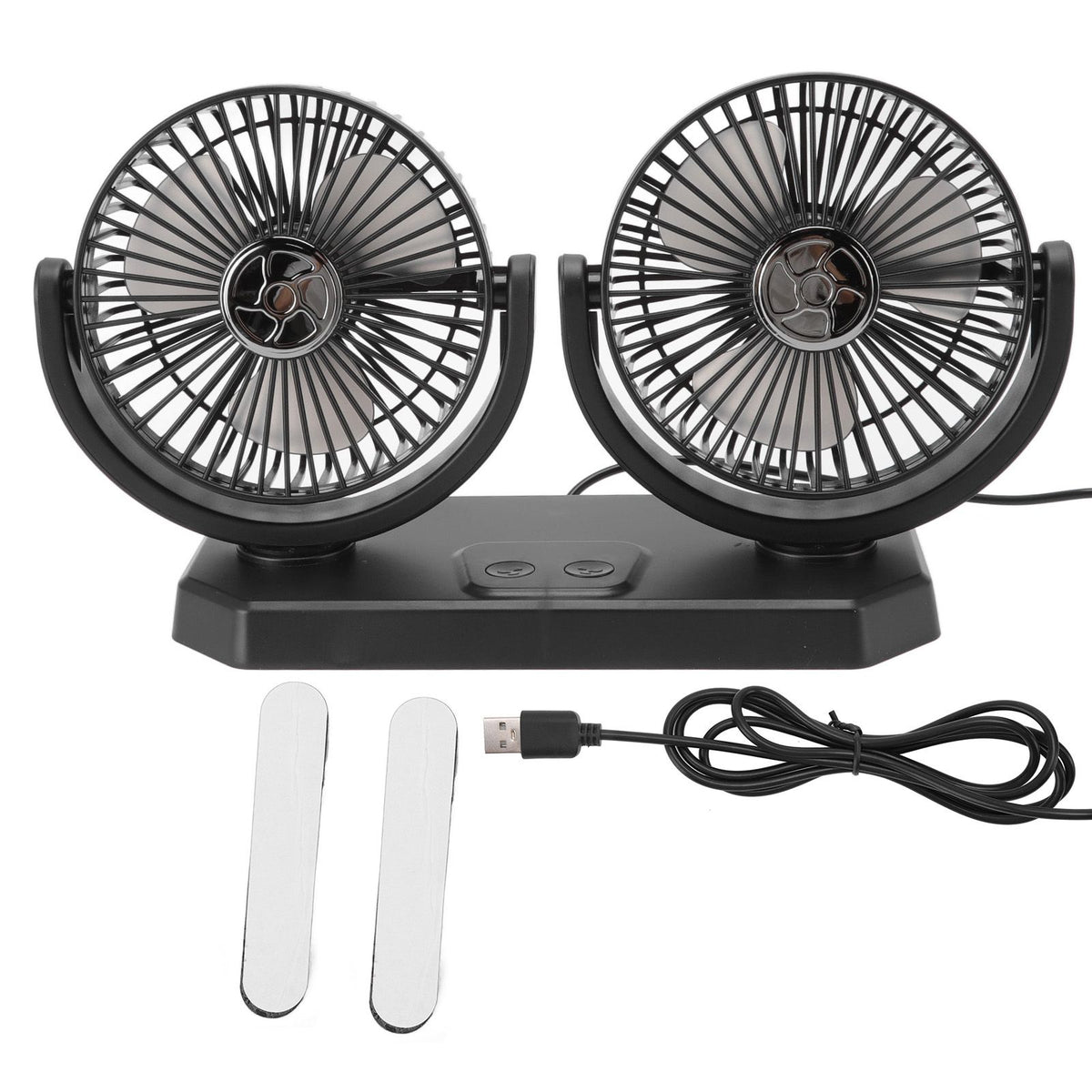 12V Double Head Electric Fan Double Control 3 Gears Strong Wind USB Charging Car Cooling Fan for Minivan Trucks