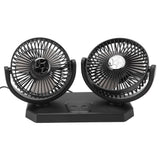 12V Double Head Electric Fan Double Control 3 Gears Strong Wind USB Charging Car Cooling Fan for Minivan Trucks - Front View