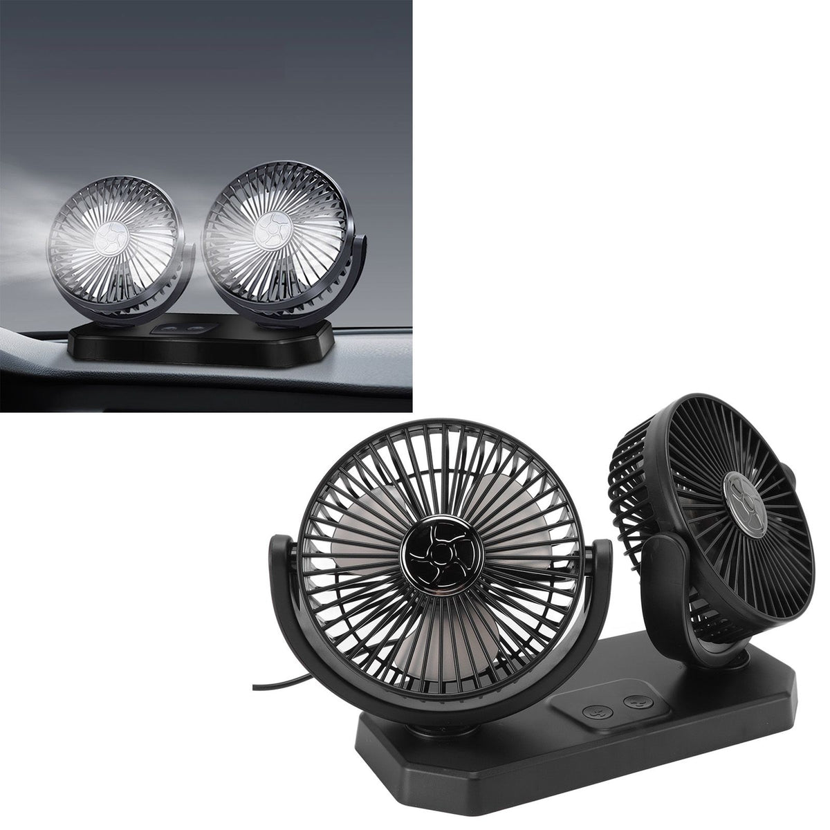 12V Double Head Electric Fan Double Control 3 Gears Strong Wind USB Charging Car Cooling Fan for Minivan Trucks