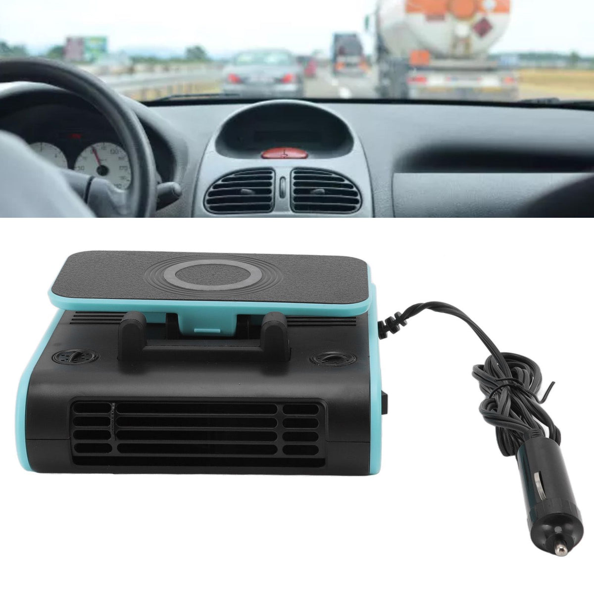 4 in 1 Car Fan ABS 5V Multifunctional Wireless Charger Scented Piece Car Temporary Parking Number Plate Phone Bracket 24V