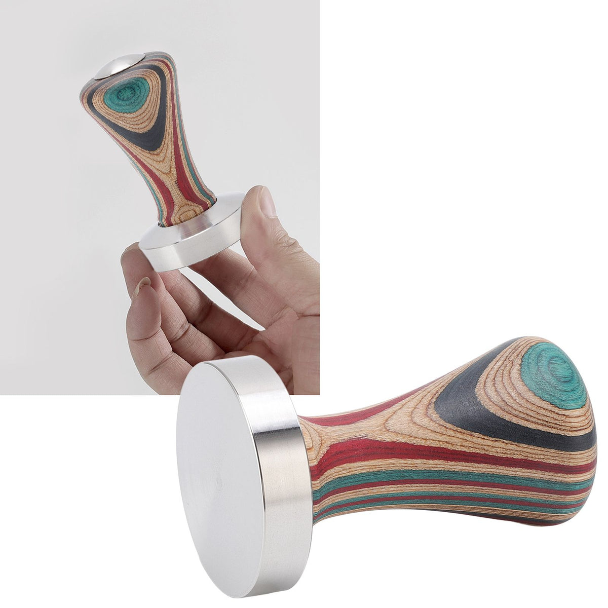 Colorful Wood Coffee Flat Tamper Stainless Steel Base Powder Hammer for Coffee Accessories 51mm