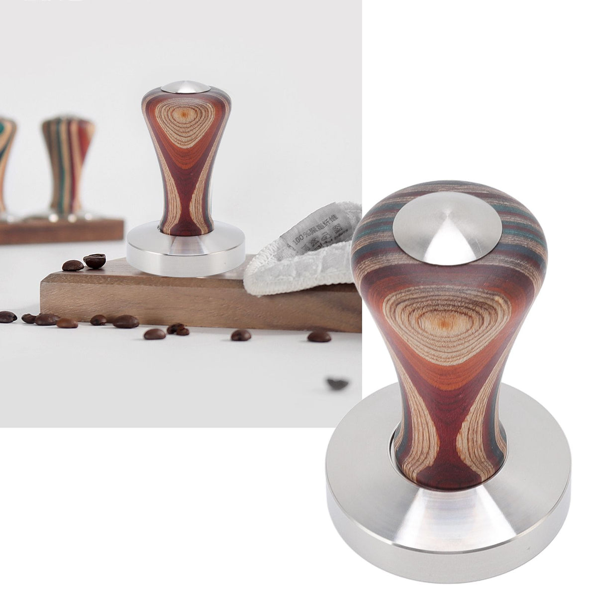 Colorful Wood Coffee Flat Tamper Stainless Steel Base Powder Hammer for Coffee Accessories 58mm