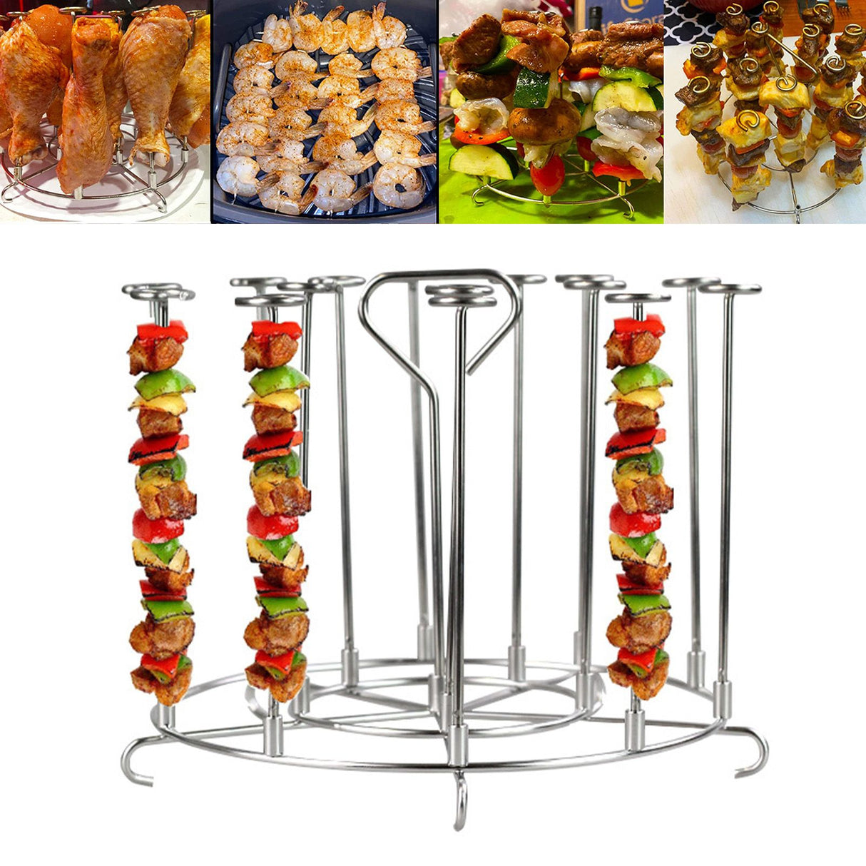 Skewer Stand Stainless Steel Vertical Barbecue Skewers Holder Fryer Accessories for 6 Quart Fryer