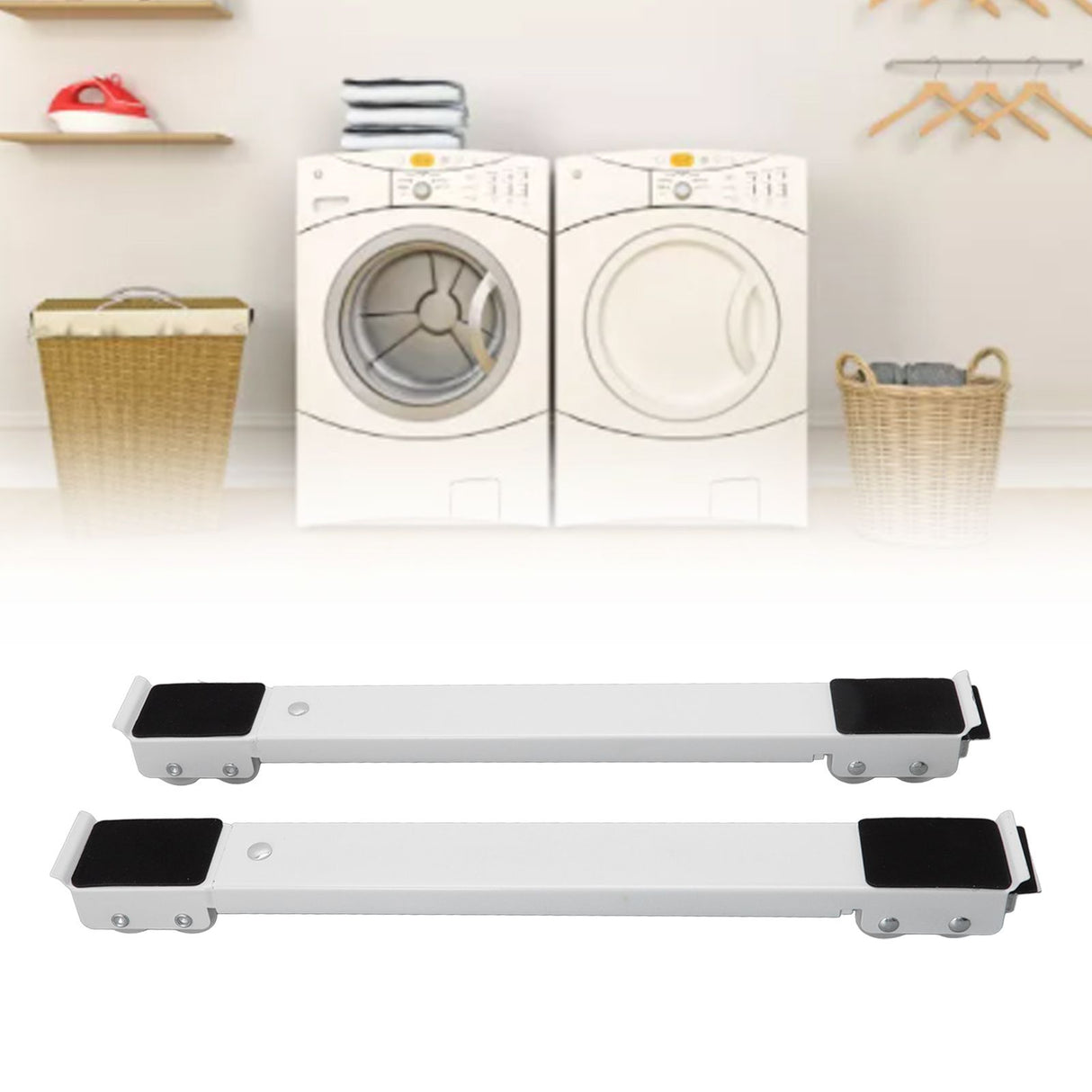2pcs Furniture Appliance Roller Steel 300kg Load Bearing Stretchable Machine Moving Base for Dishwasher White
