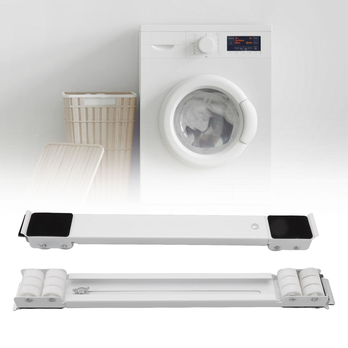 2pcs Furniture Appliance Roller Steel 300kg Load Bearing Stretchable Machine Moving Base for Dishwasher White
