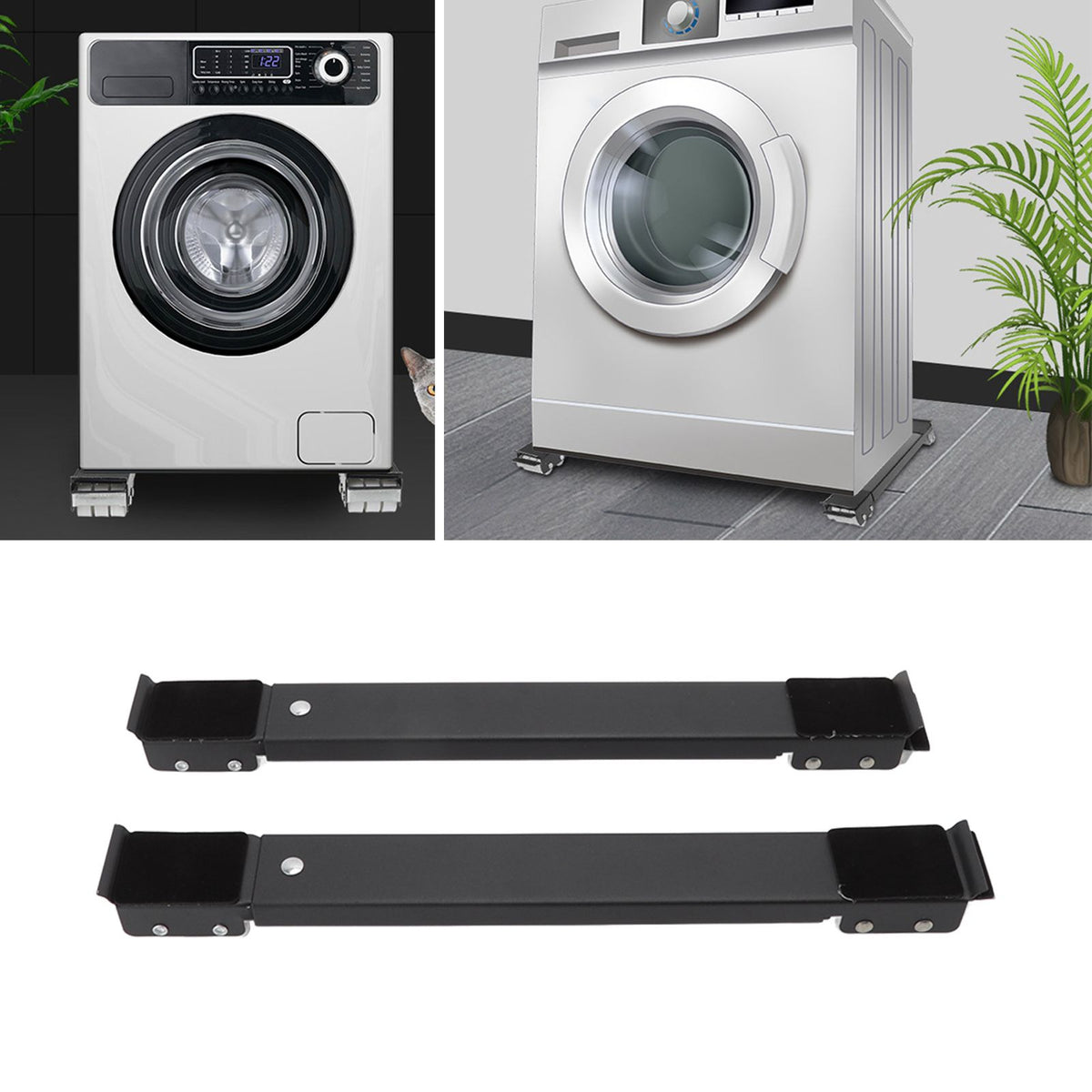 2pcs Furniture Appliance Roller Steel 300kg Load Bearing Stretchable Machine Moving Base for Dishwasher Black
