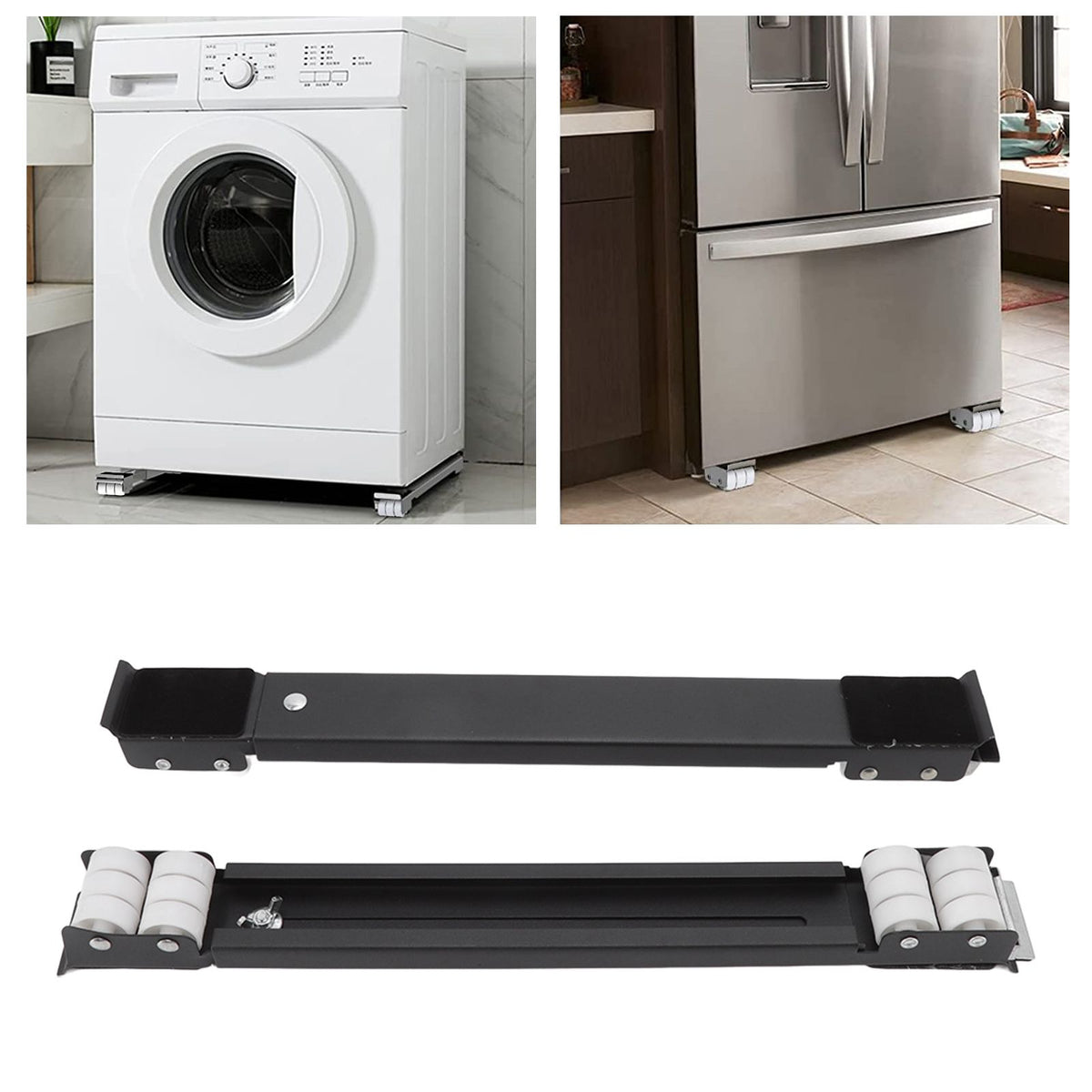 2pcs Furniture Appliance Roller Steel 300kg Load Bearing Stretchable Machine Moving Base for Dishwasher Black