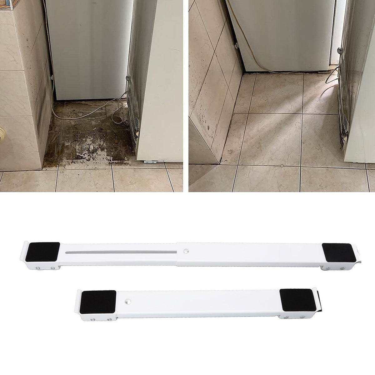 Universal Appliances Pulley Bracket 300KG Load Bearing Retractable Moving Rollers Base with Pry Bar for Washing Machine White
