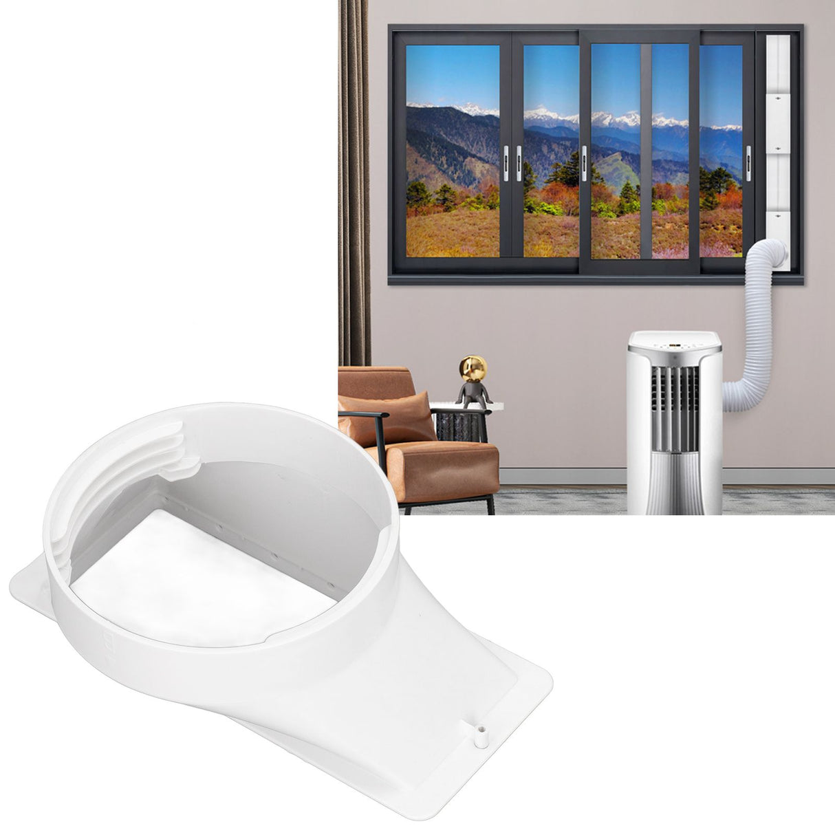 Portable AC Hose Coupler Universal Clockwise Counterclockwise Thread 5in Diameter Rectangular Interface 130mm Hose Adapter