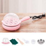 Multifunctional 2 in 1 Egg Cooker Non Stick Egg Frying Pan Egg Boiler Automatic Off Egg Boiler Machine for Home Dormitory Pink