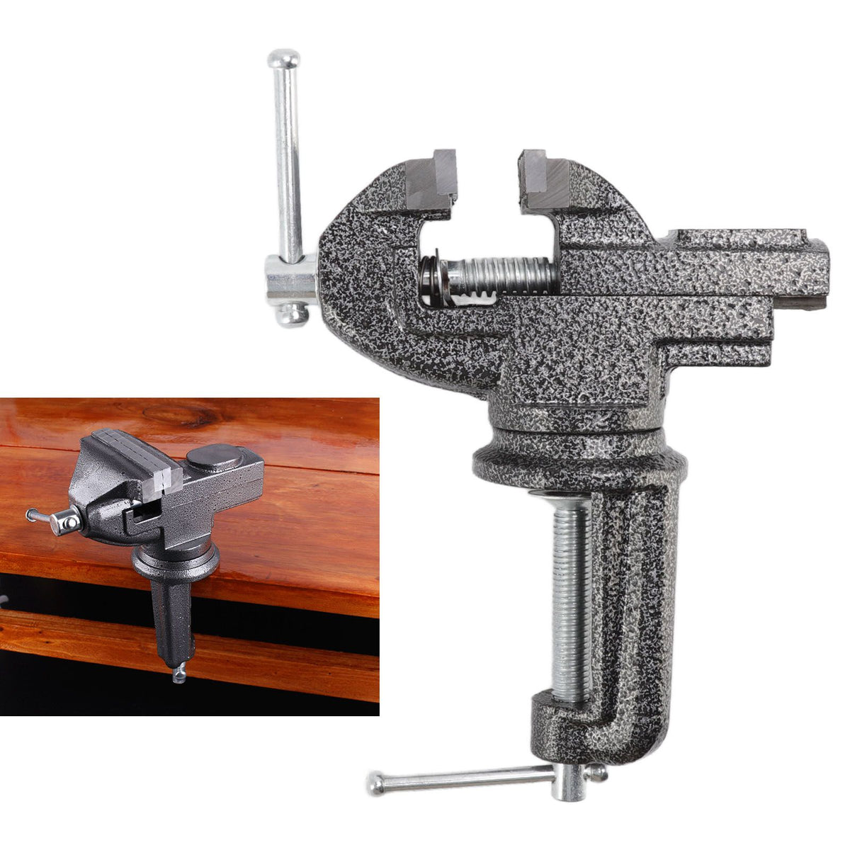 Bench Vise 360 Degree Rotating Cast Steel Small Clamp On Table Vise for Woodworking Jewelry Making