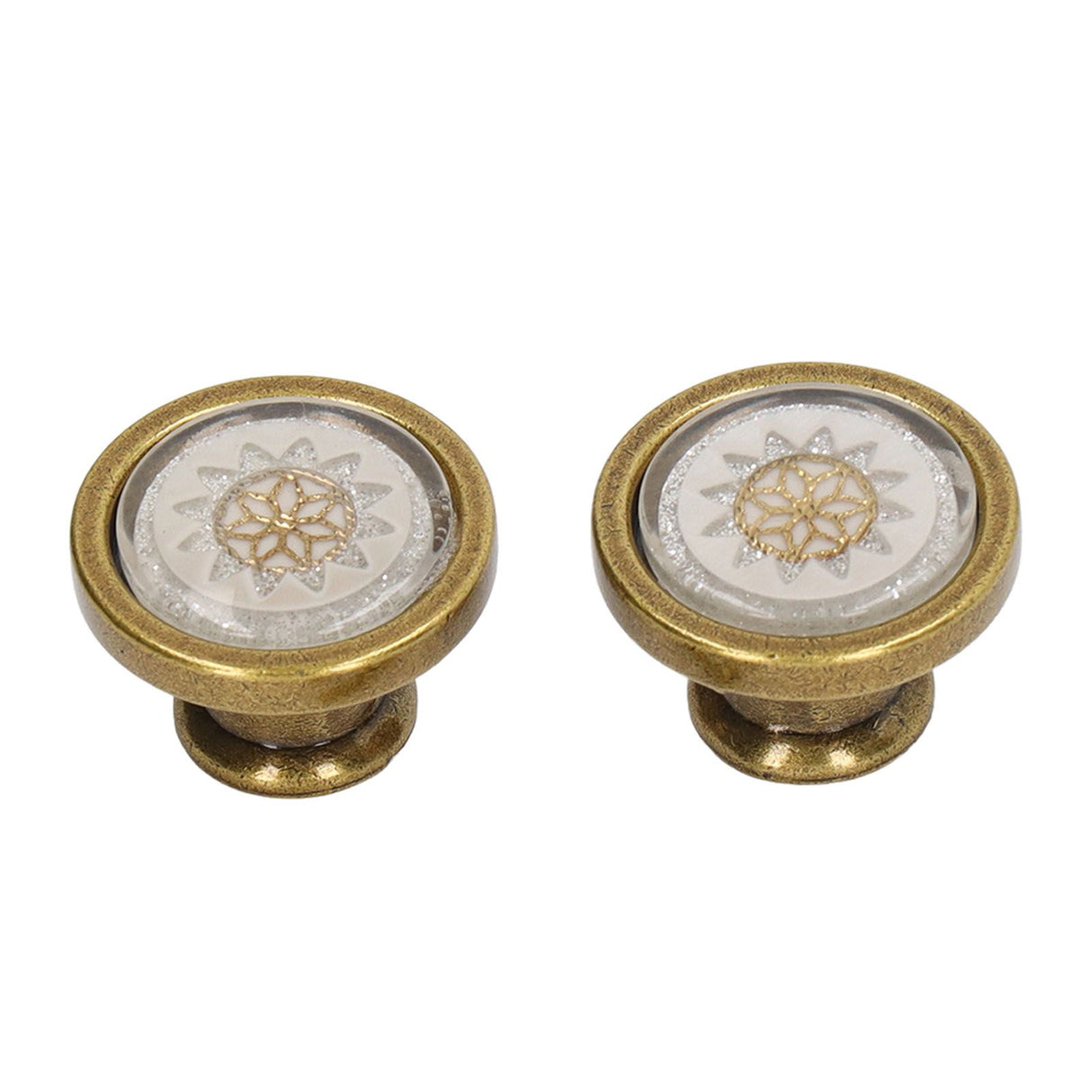 2 Sets Antique Furniture Hardware Handle Knob Zinc Alloy Round Single Hole Cabinet Door Handle Copper White