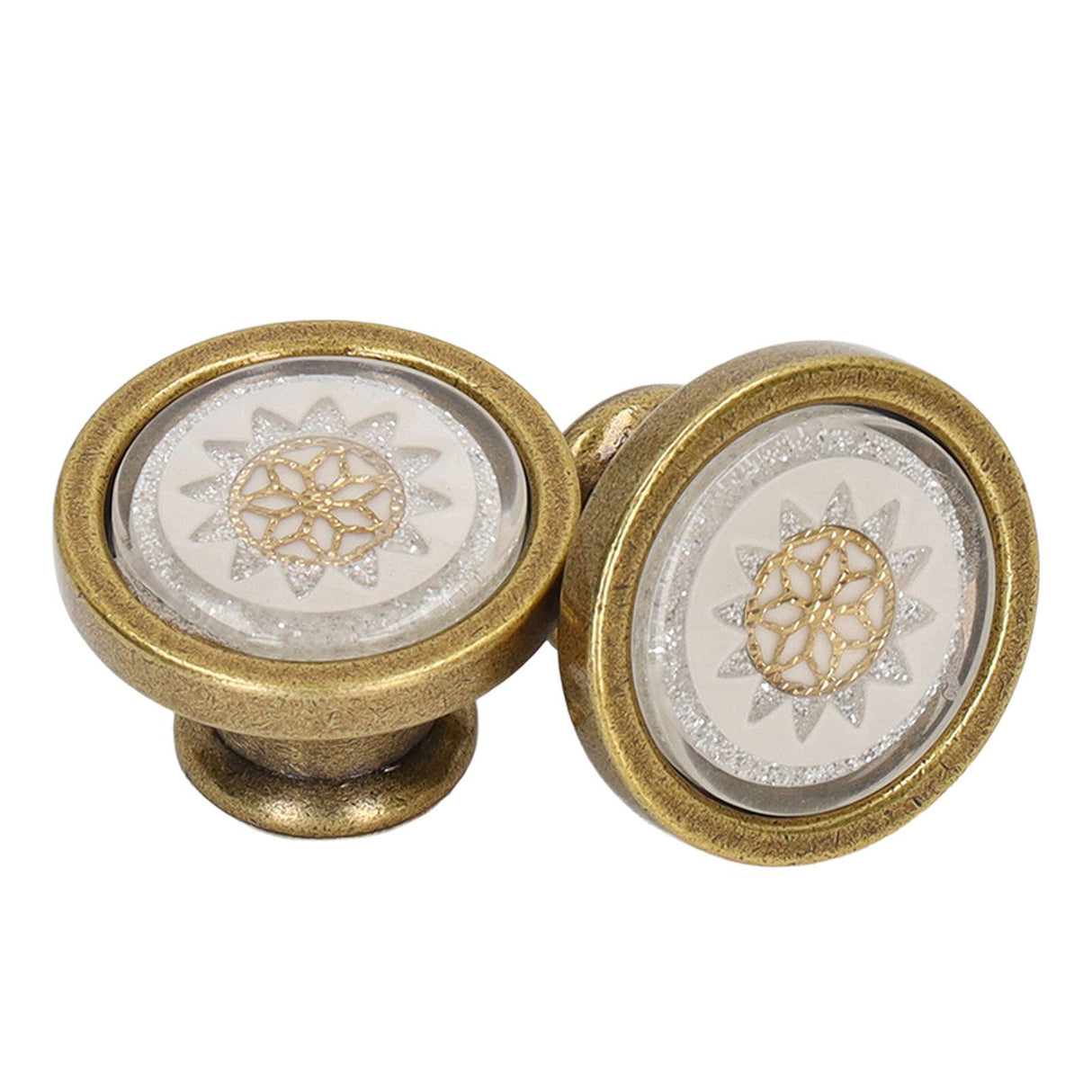 2 Sets Antique Furniture Hardware Handle Knob Zinc Alloy Round Single Hole Cabinet Door Handle Copper White