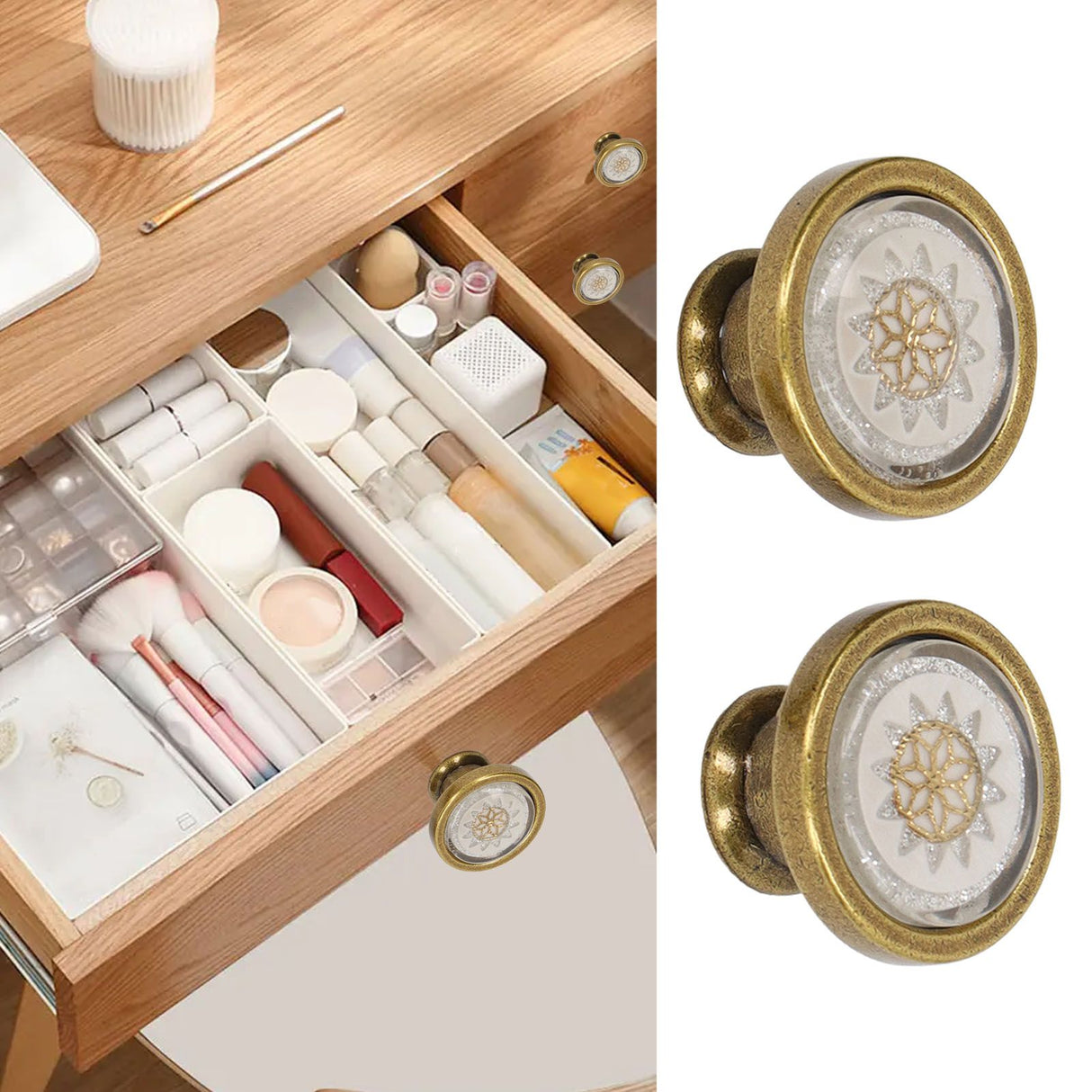 2 Sets Antique Furniture Hardware Handle Knob Zinc Alloy Round Single Hole Cabinet Door Handle Copper White