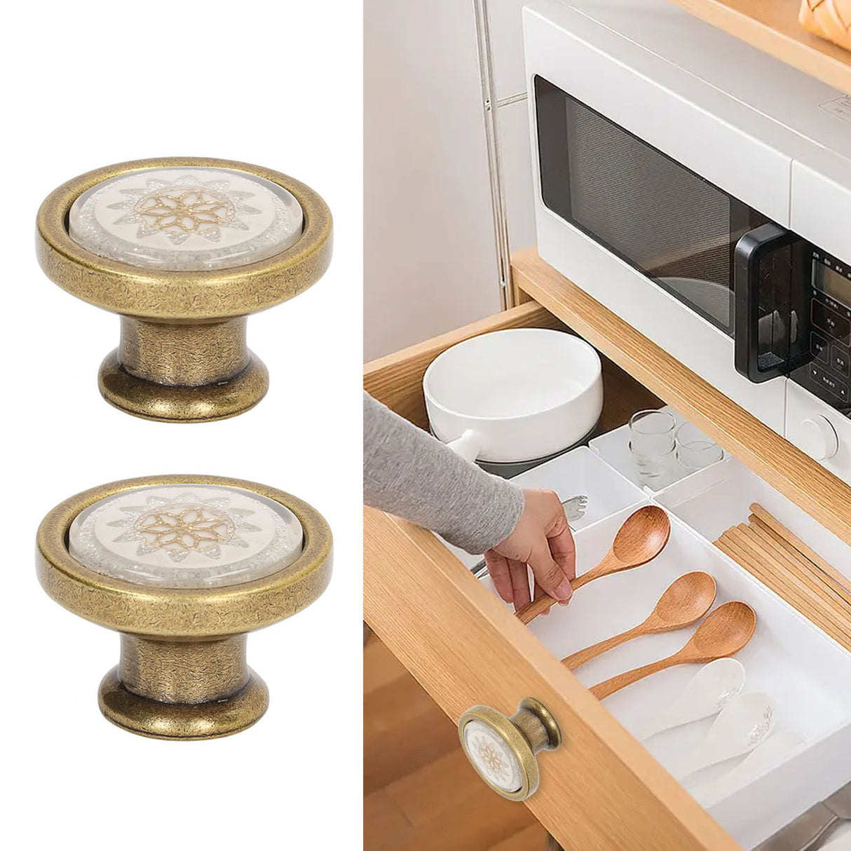 2 Sets Antique Furniture Hardware Handle Knob Zinc Alloy Round Single Hole Cabinet Door Handle Copper White
