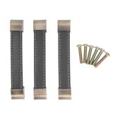 3Pcs Wardrobe Door Leather Handle Antique Drawer Pull Handle Luggage Wine Box Handle Black