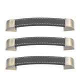 3Pcs Wardrobe Door Leather Handle Antique Drawer Pull Handle Luggage Wine Box Handle Black - Rear View