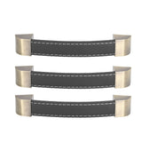 3Pcs Wardrobe Door Leather Handle Antique Drawer Pull Handle Luggage Wine Box Handle Black