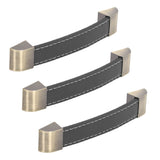 3Pcs Wardrobe Door Leather Handle Antique Drawer Pull Handle Luggage Wine Box Handle Black