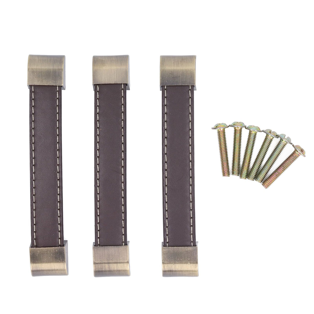 3Pcs Wardrobe Door Leather Handle Antique Drawer Pull Handle Luggage Wine Box Handle Brown