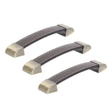 3Pcs Wardrobe Door Leather Handle Antique Drawer Pull Handle Luggage Wine Box Handle Brown