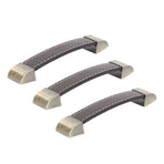 3Pcs Wardrobe Door Leather Handle Antique Drawer Pull Handle Luggage Wine Box Handle Brown