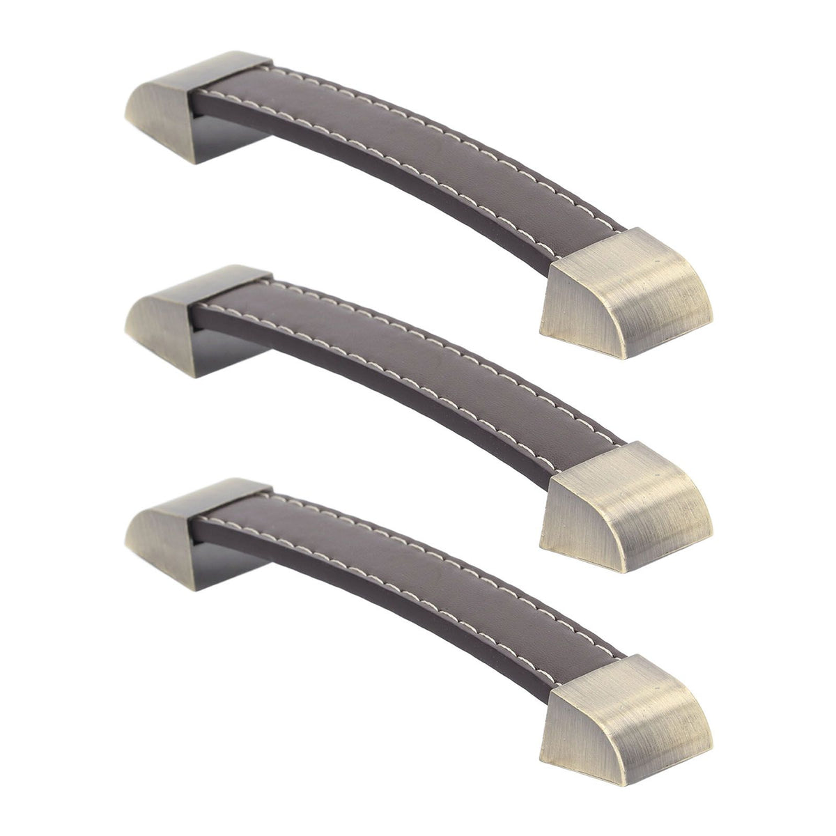 3Pcs Wardrobe Door Leather Handle Antique Drawer Pull Handle Luggage Wine Box Handle Brown