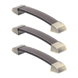 3Pcs Wardrobe Door Leather Handle Antique Drawer Pull Handle Luggage Wine Box Handle Brown - Side View