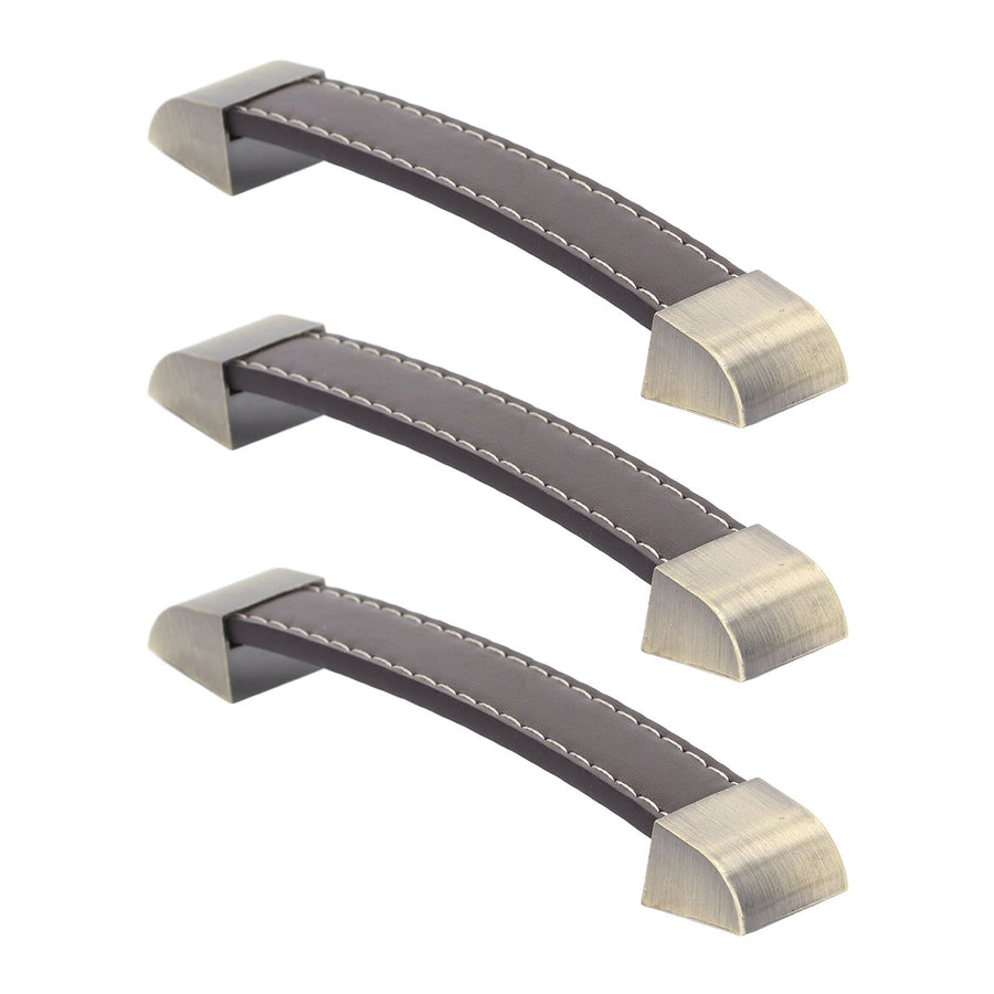 3Pcs Wardrobe Door Leather Handle Antique Drawer Pull Handle Luggage Wine Box Handle Brown