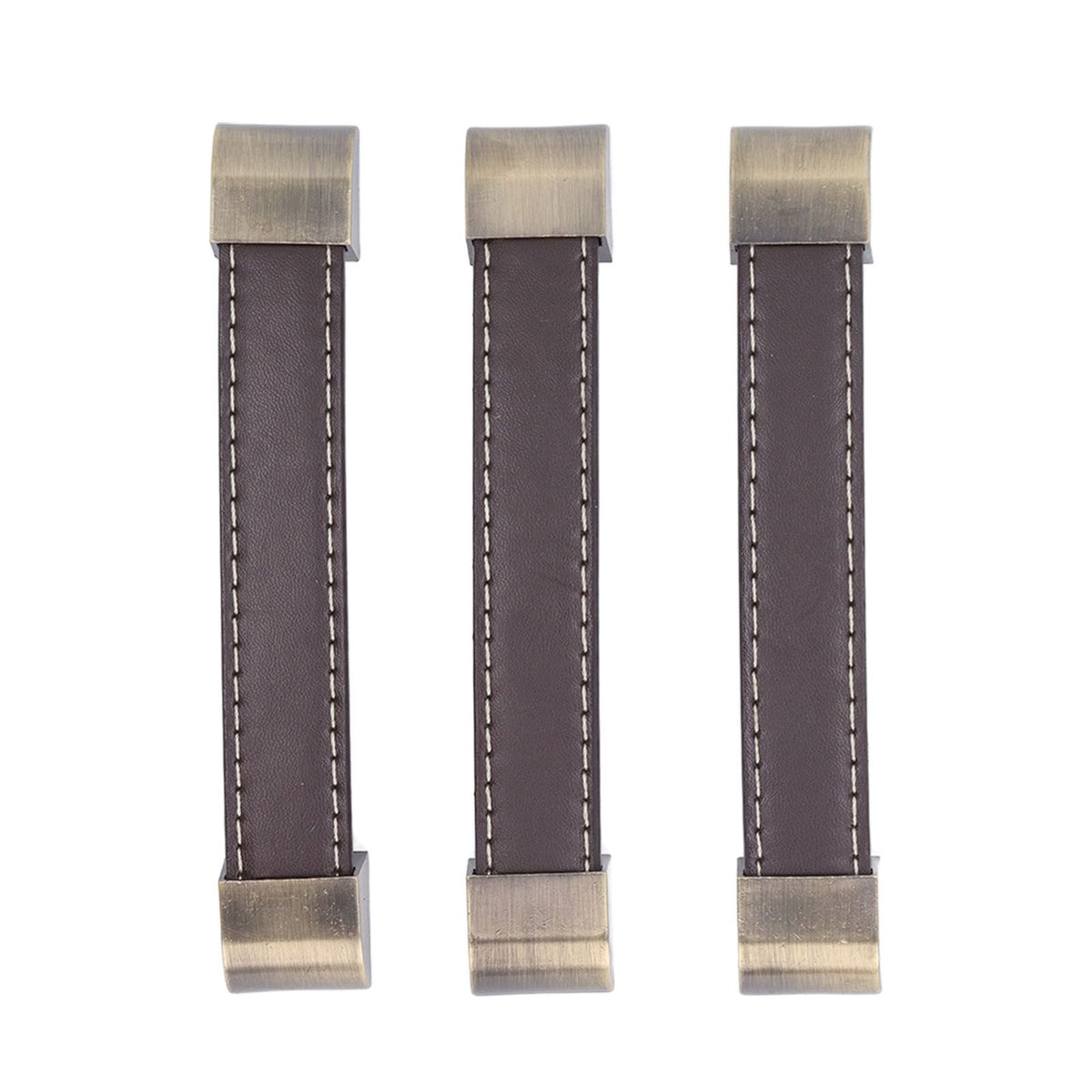3Pcs Wardrobe Door Leather Handle Antique Drawer Pull Handle Luggage Wine Box Handle Brown