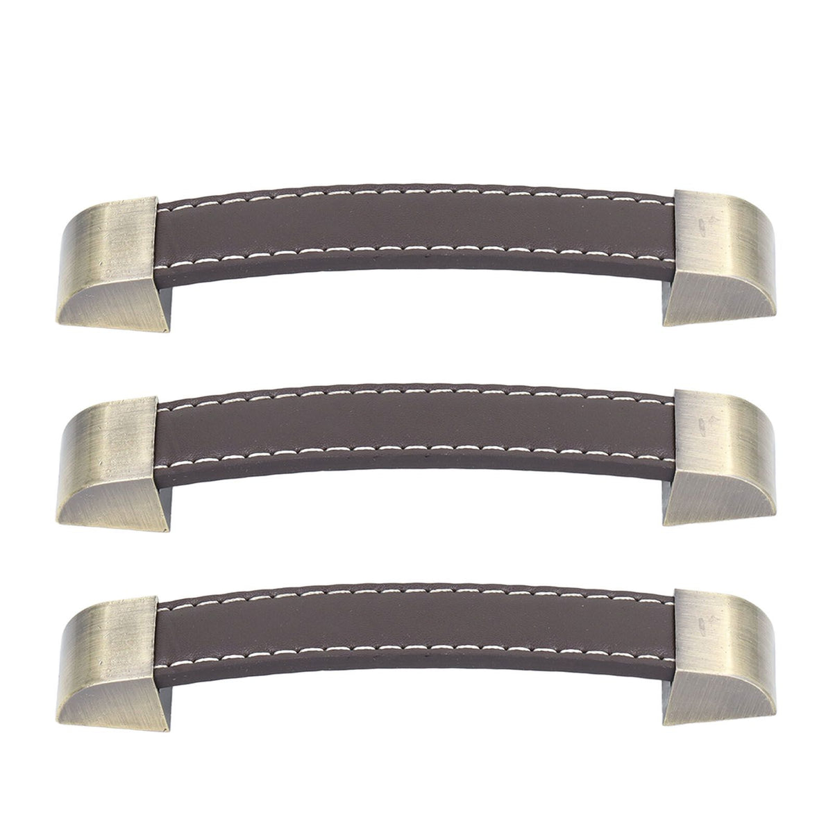 3Pcs Wardrobe Door Leather Handle Antique Drawer Pull Handle Luggage Wine Box Handle Brown