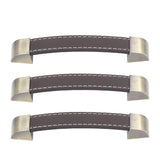 3Pcs Wardrobe Door Leather Handle Antique Drawer Pull Handle Luggage Wine Box Handle Brown