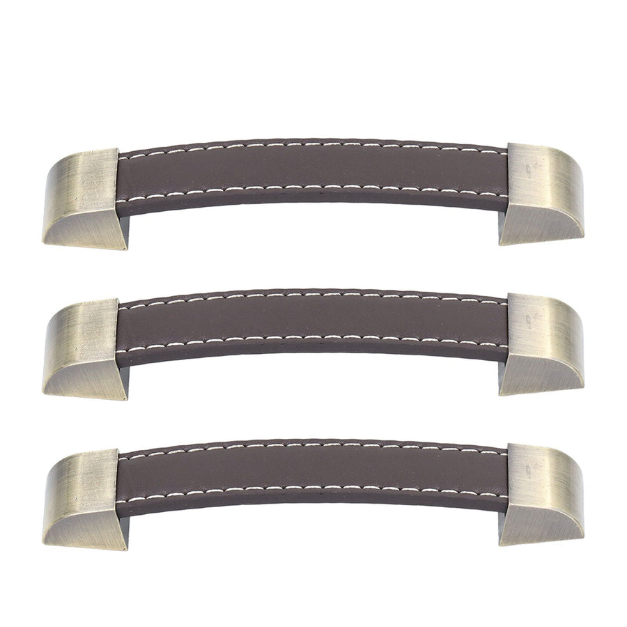3Pcs Wardrobe Door Leather Handle Antique Drawer Pull Handle Luggage Wine Box Handle Brown