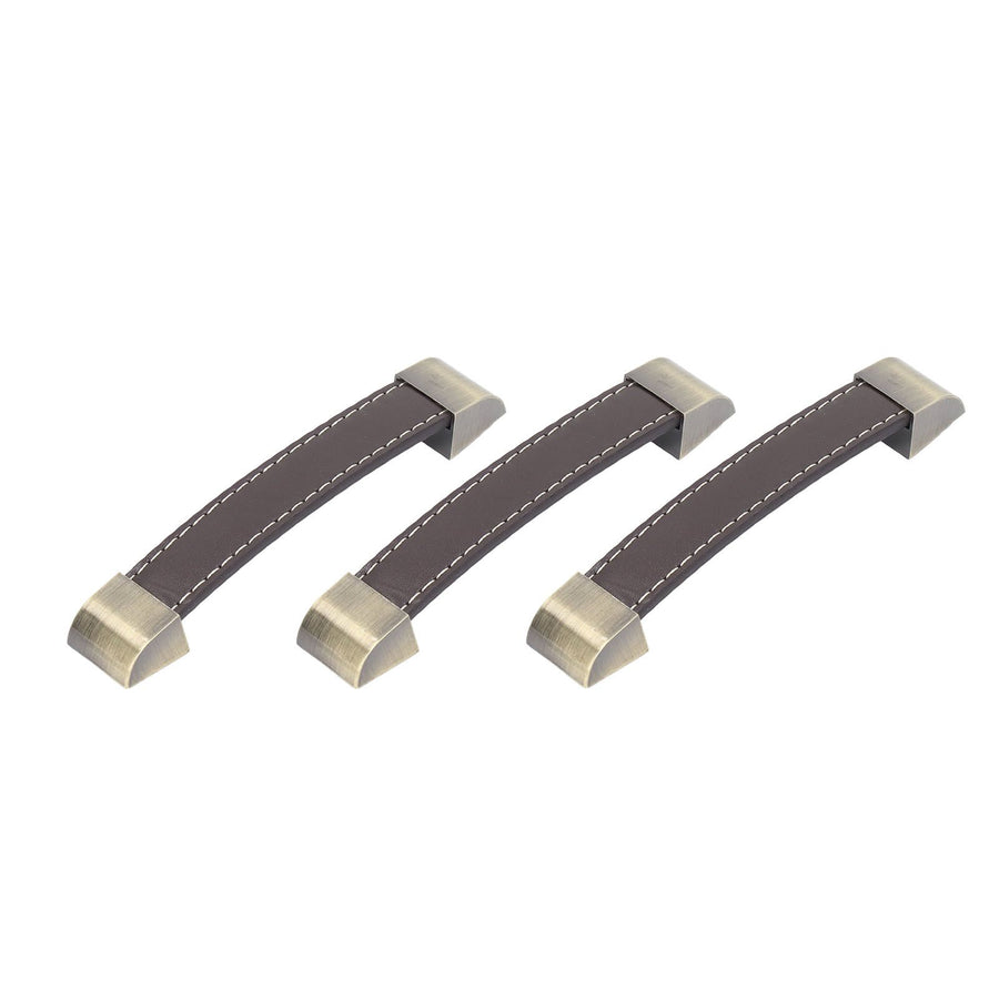 3Pcs Wardrobe Door Leather Handle Antique Drawer Pull Handle Luggage Wine Box Handle Brown