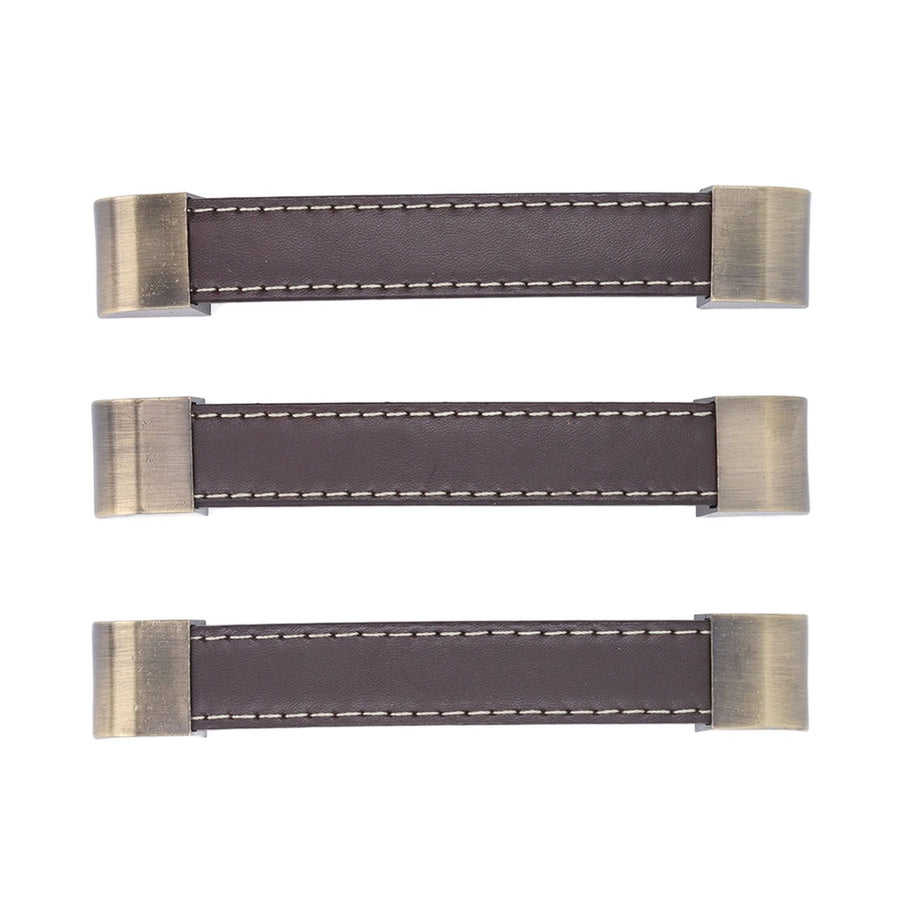 3Pcs Wardrobe Door Leather Handle Antique Drawer Pull Handle Luggage Wine Box Handle Brown