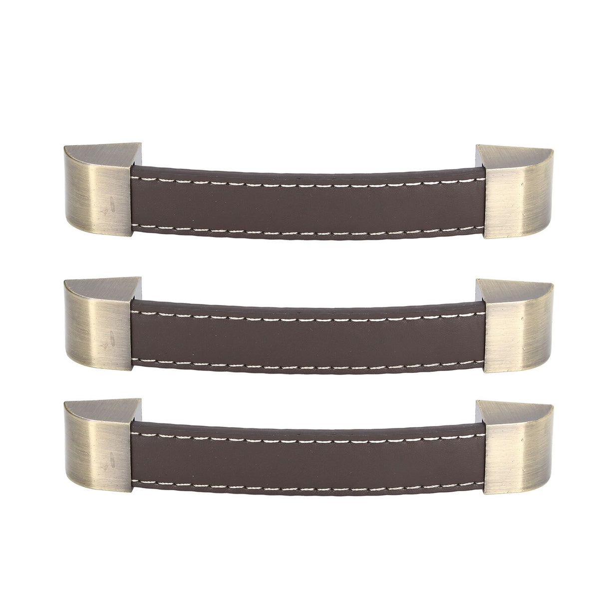3Pcs Wardrobe Door Leather Handle Antique Drawer Pull Handle Luggage Wine Box Handle Brown