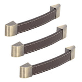 3Pcs Wardrobe Door Leather Handle Antique Drawer Pull Handle Luggage Wine Box Handle Brown