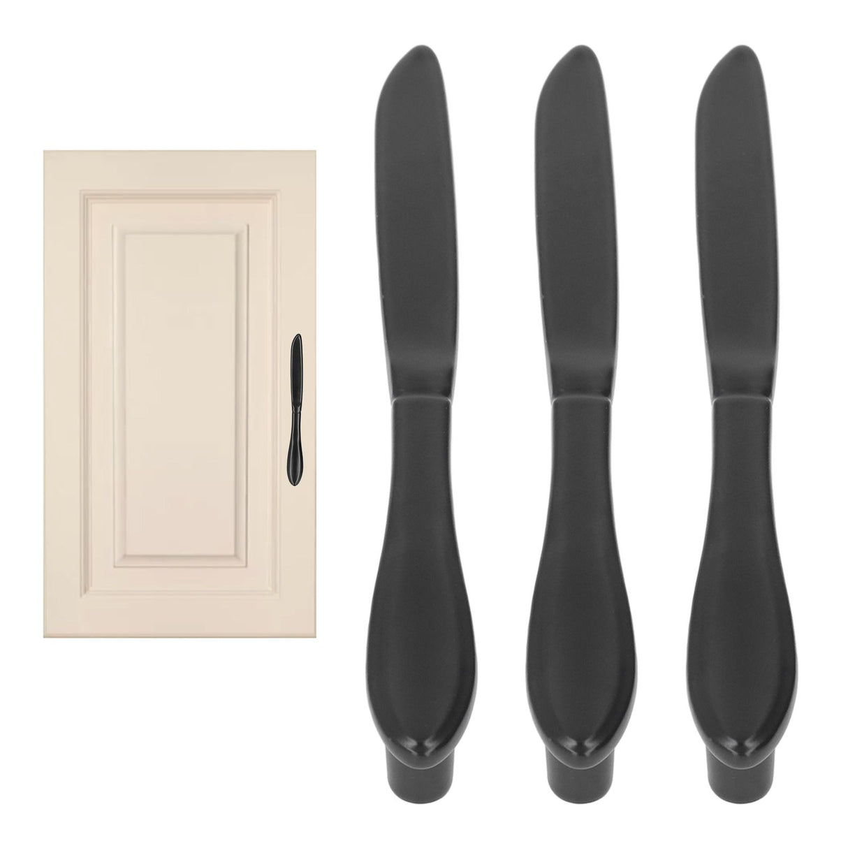 3Set Door Handles Thickened Cutlery Tableware Shaped Cabinet Pulls for Drawer Wardrobe Bookshelves Black Knife