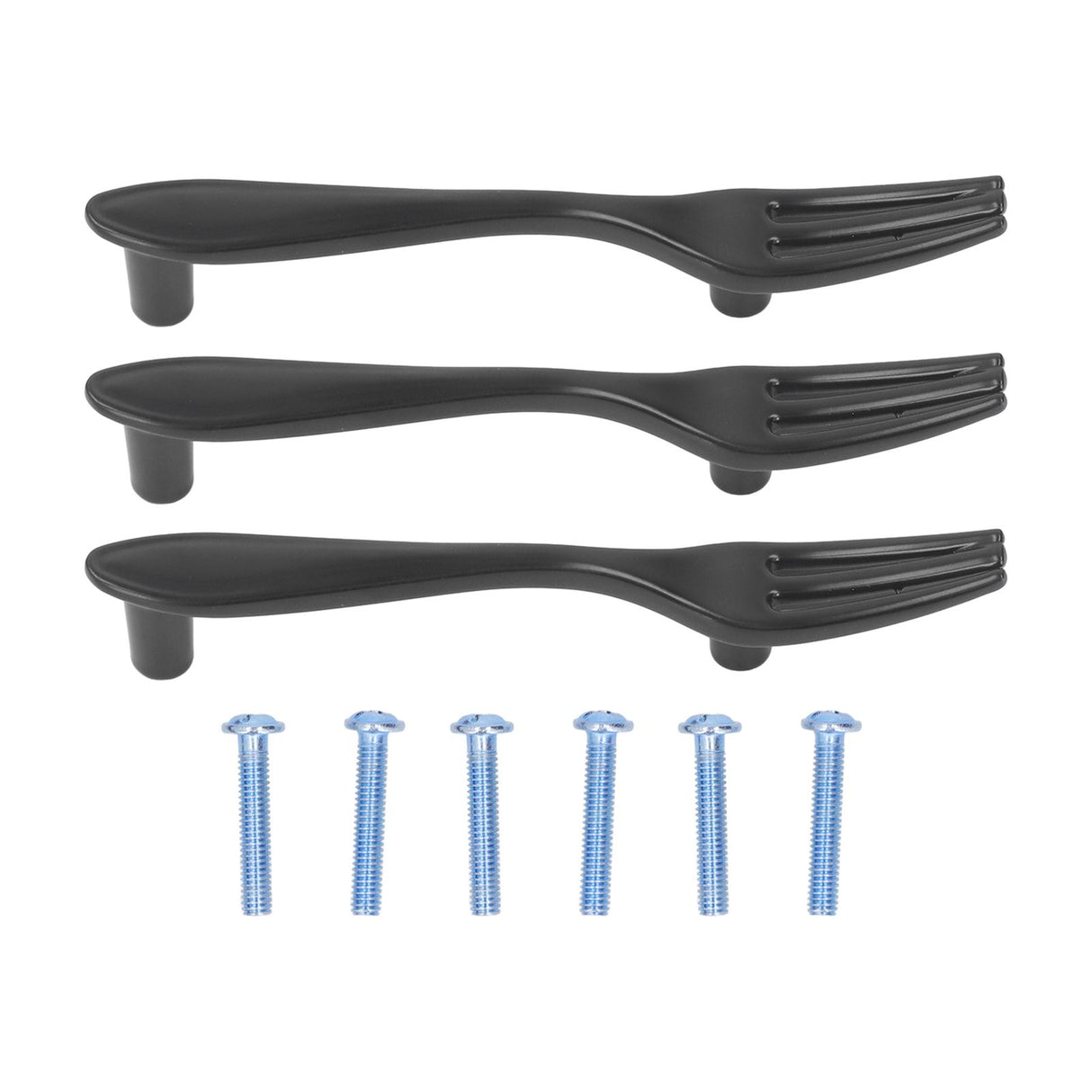 3Set Door Handles Thickened Cutlery Tableware Shaped Cabinet Pulls for Drawer Wardrobe Bookshelves Black Fork