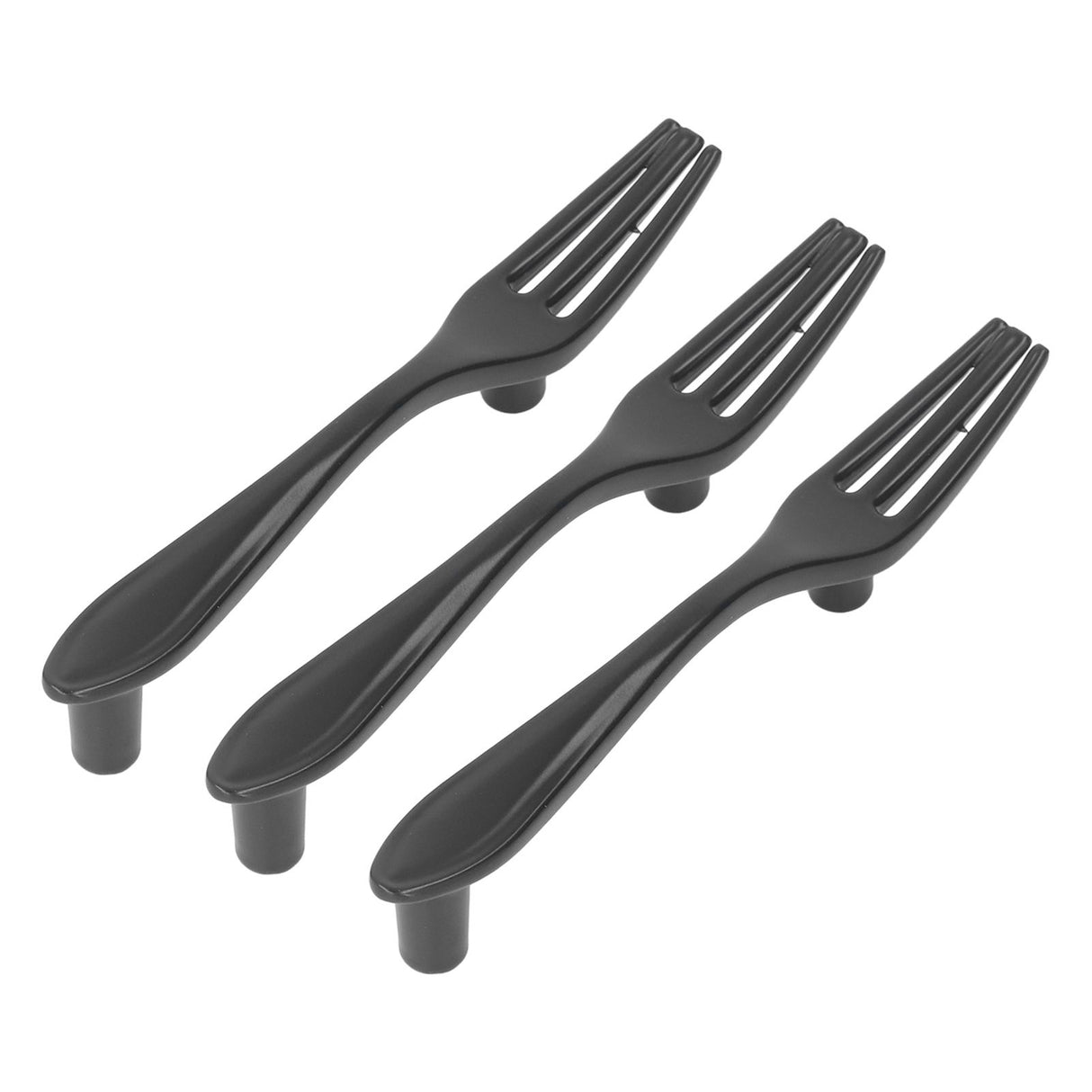 3Set Door Handles Thickened Cutlery Tableware Shaped Cabinet Pulls for Drawer Wardrobe Bookshelves Black Fork
